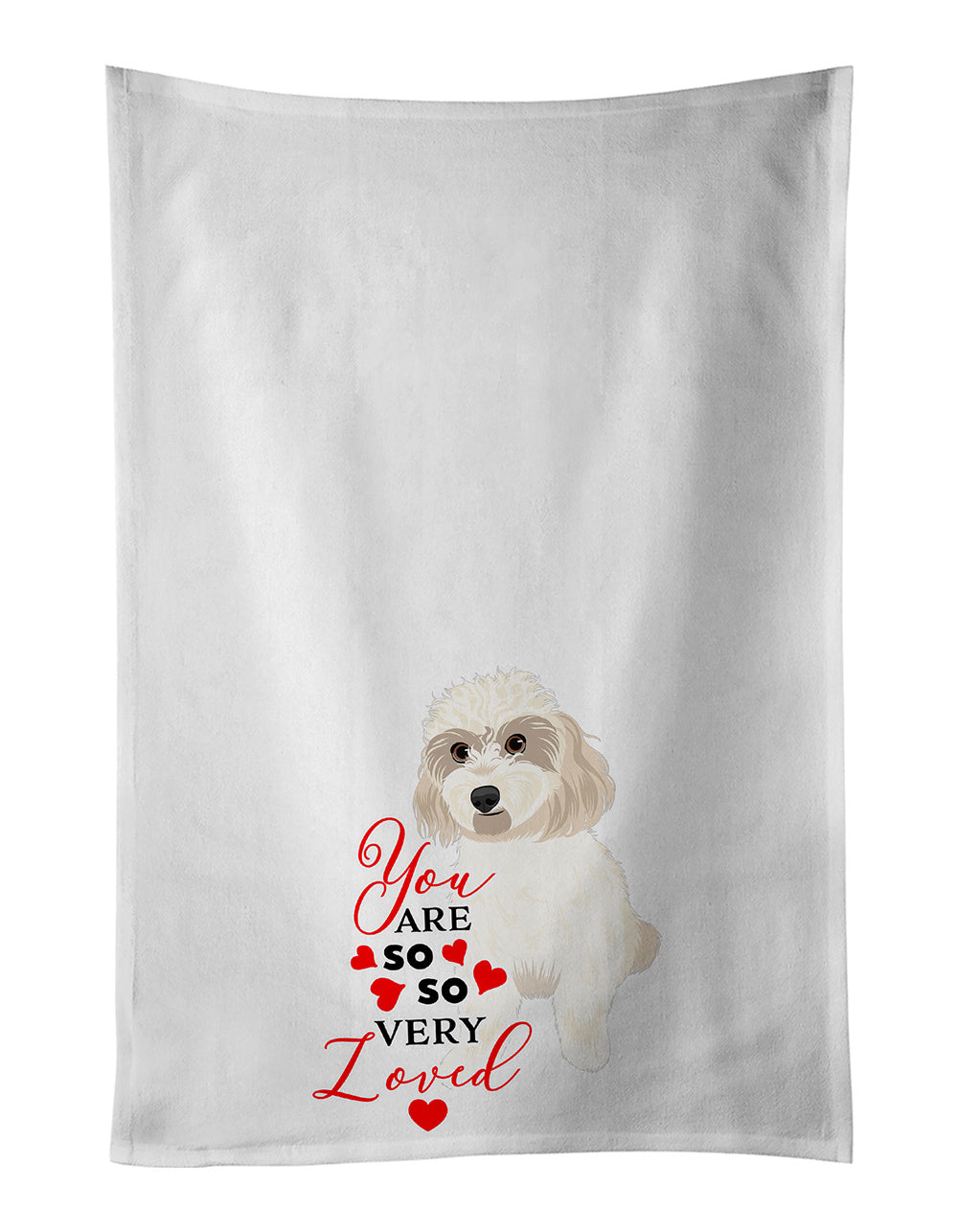 Shih-Tzu Gold #7 so Loved Kitchen Towel Set of 2 White Dish Towels Decorative Bathroom Hand towel for Hand, Face, Hair, Yoga, Tea, Dishcloth, 19 X 28", White