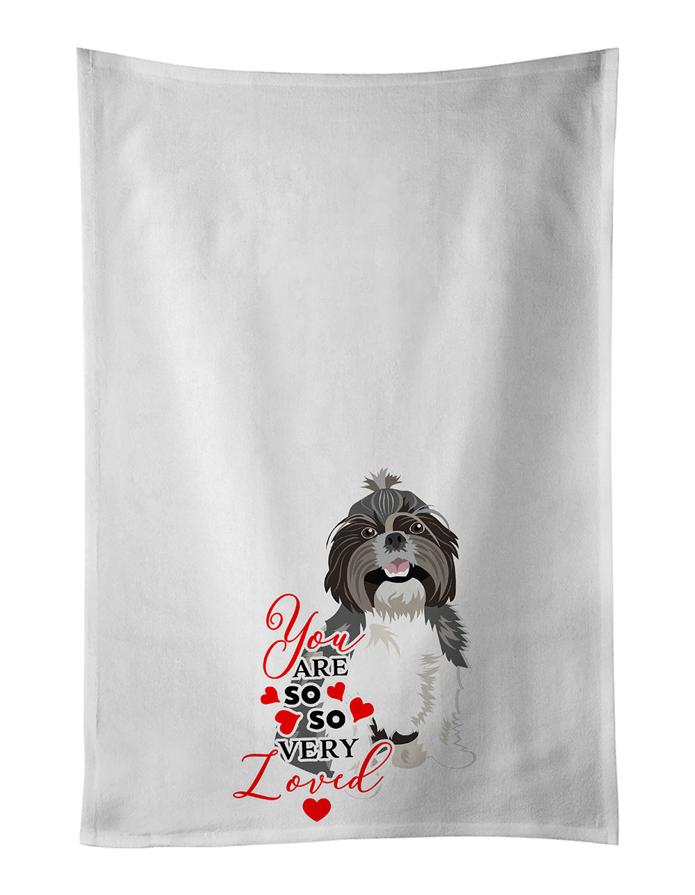 Shih-Tzu Silver and White #2 so Loved Kitchen Towel Set of 2 White Dish Towels Decorative Bathroom Hand towel for Hand, Face, Hair, Yoga, Tea, Dishcloth, 19 X 28", White