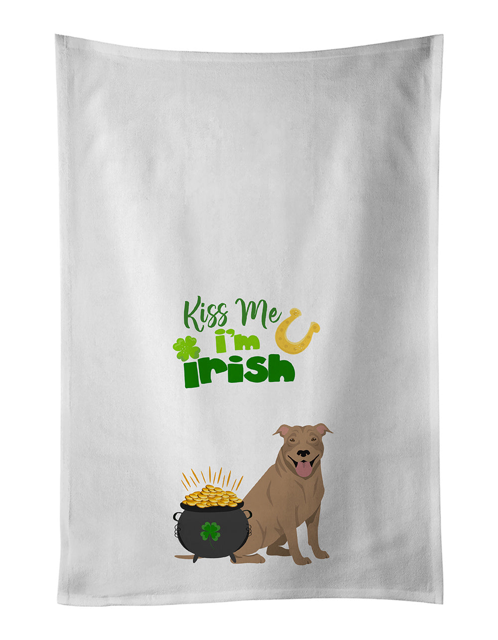 NEW Fawn Pit Bull Terrier St. Patrick's Day Kitchen Towel Set of 2 White Dish Towels Decorative Bathroom Hand towel for Hand, Face, Hair, Yoga, Tea, Dishcloth, 19 X 28", White