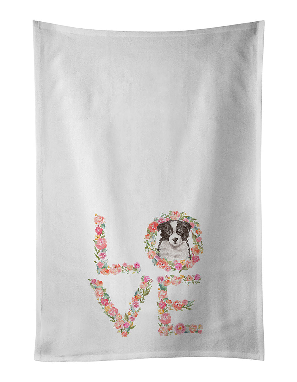 NEW Border Collie Puppy Love Kitchen Towel Set of 2 White Dish Towels Decorative Bathroom Hand towel for Hand, Face, Hair, Yoga, Tea, Dishcloth, 19 X 28", White