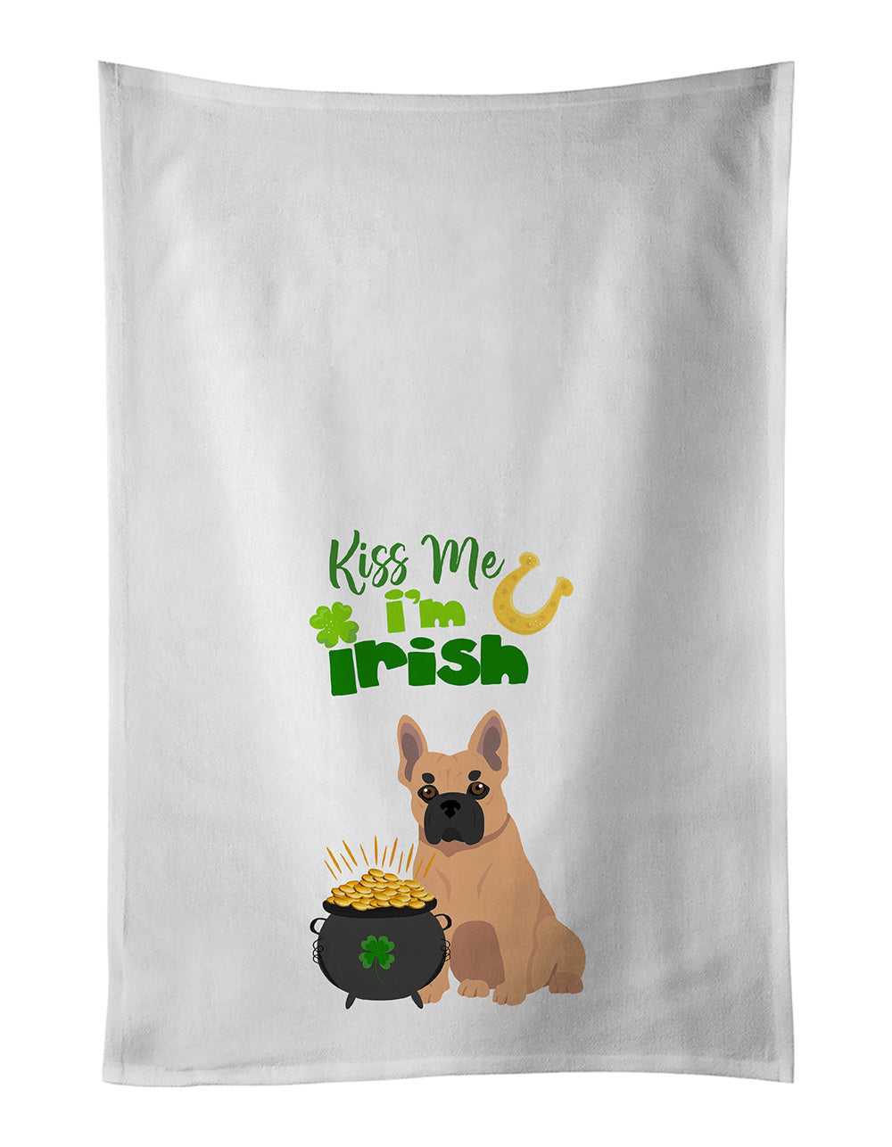 NEW Fawn French Bulldog St. Patrick's Day Kitchen Towel Set of 2 White Dish Towels Decorative Bathroom Hand towel for Hand, Face, Hair, Yoga, Tea, Dishcloth, 19 X 28", White