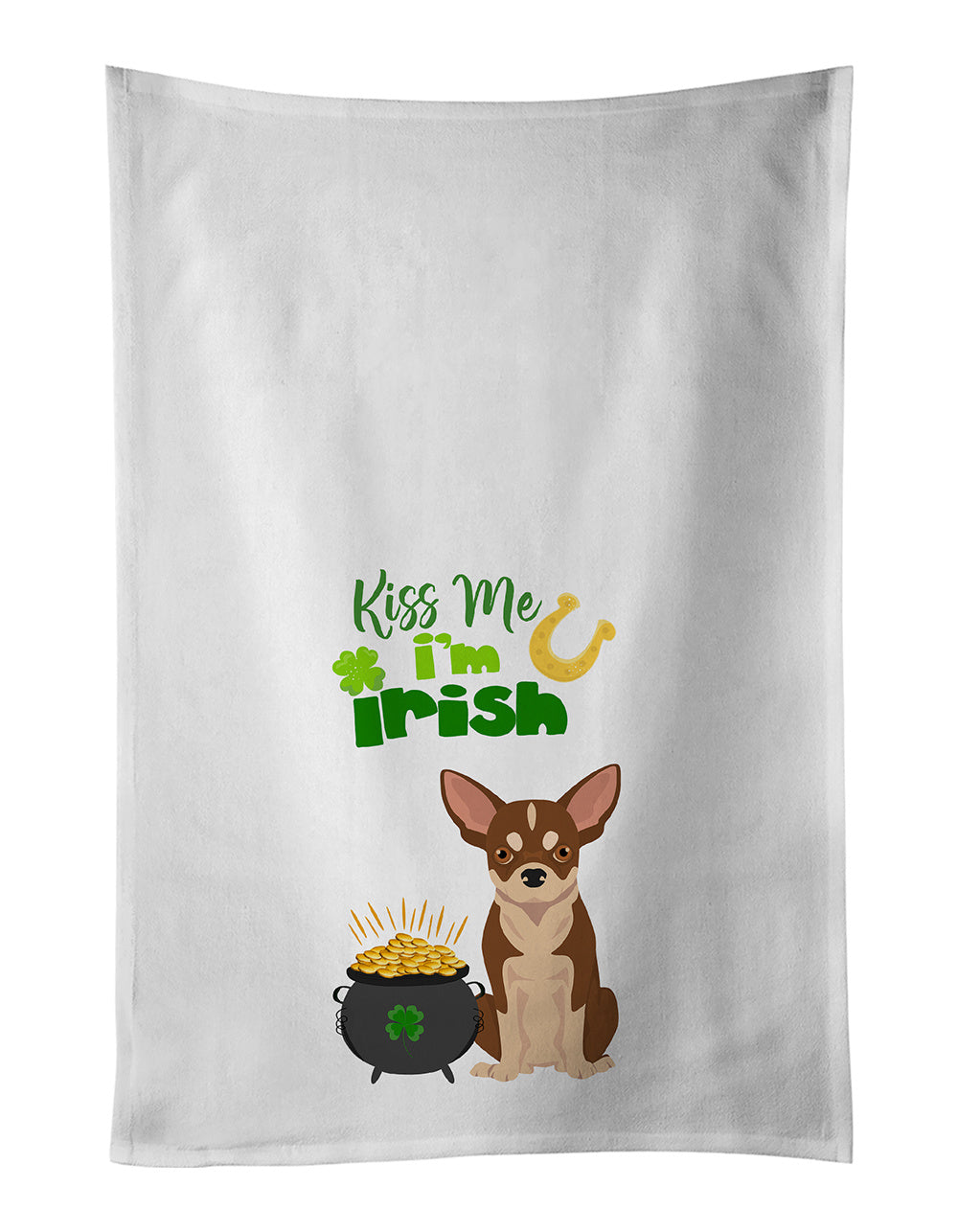 NEW Red and White Chihuahua St. Patrick's Day Kitchen Towel Set of 2 White Dish Towels Decorative Bathroom Hand towel for Hand, Face, Hair, Yoga, Tea, Dishcloth, 19 X 28", White