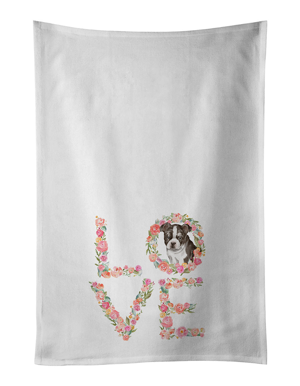 NEW Boston Terrier Puppy Love Kitchen Towel Set of 2 White Dish Towels Decorative Bathroom Hand towel for Hand, Face, Hair, Yoga, Tea, Dishcloth, 19 X 28", White