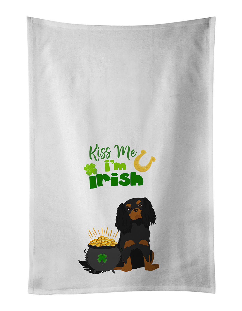 NEW Black and Tan Cavalier Spaniel St. Patrick's Day Kitchen Towel Set of 2 White Dish Towels Decorative Bathroom Hand towel for Hand, Face, Hair, Yoga, Tea, Dishcloth, 19 X 28", White