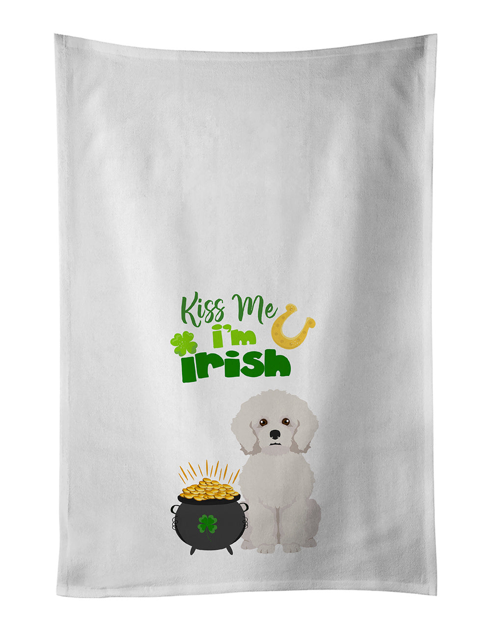 NEW Bichon Frise St. Patrick's Day Kitchen Towel Set of 2 White Dish Towels Decorative Bathroom Hand towel for Hand, Face, Hair, Yoga, Tea, Dishcloth, 19 X 28", White