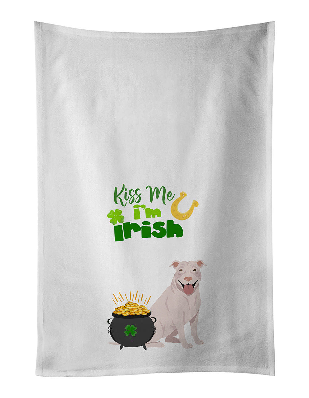 NEW White Pit Bull Terrier St. Patrick's Day Kitchen Towel Set of 2 White Dish Towels Decorative Bathroom Hand towel for Hand, Face, Hair, Yoga, Tea, Dishcloth, 19 X 28", White