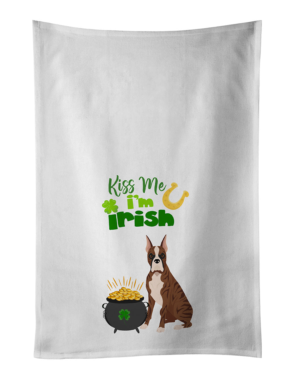 NEW Red Brindle Boxer St. Patrick's Day Kitchen Towel Set of 2 White Dish Towels Decorative Bathroom Hand towel for Hand, Face, Hair, Yoga, Tea, Dishcloth, 19 X 28", White