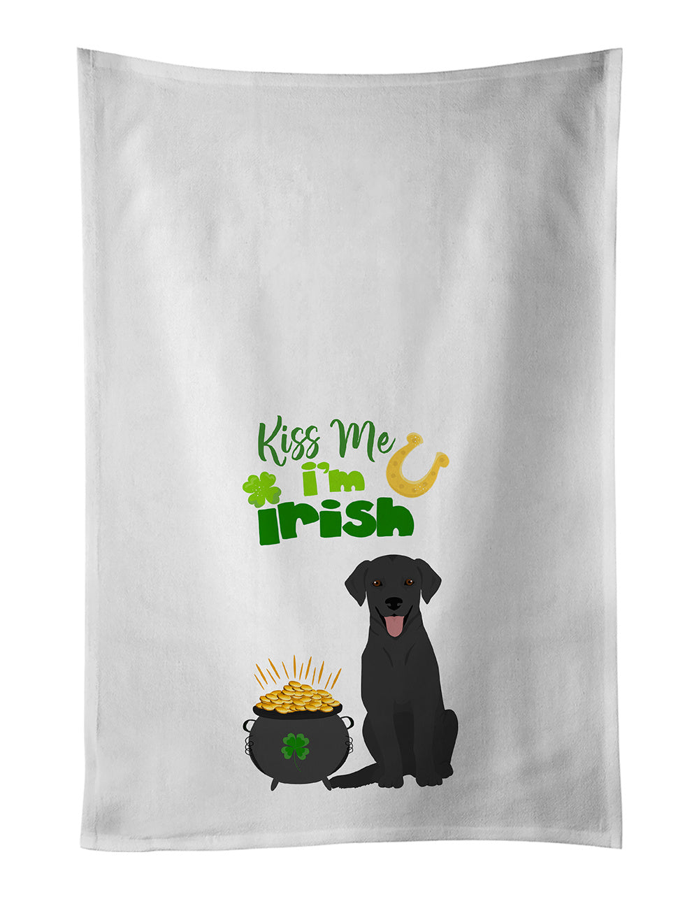 NEW Black Labrador Retriever St. Patrick's Day Kitchen Towel Set of 2 White Dish Towels Decorative Bathroom Hand towel for Hand, Face, Hair, Yoga, Tea, Dishcloth, 19 X 28", White