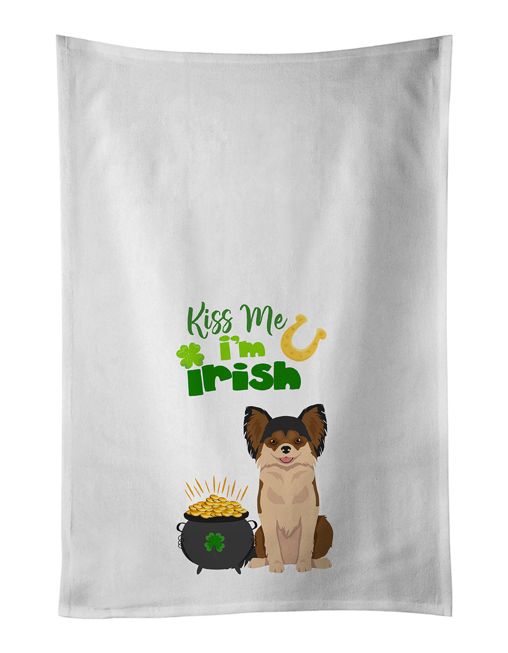 NEW Longhaired Black and Red Chihuahua St. Patrick's Day Kitchen Towel Set of 2 White Dish Towels Decorative Bathroom Hand towel for Hand, Face, Hair, Yoga, Tea, Dishcloth, 19 X 28", White