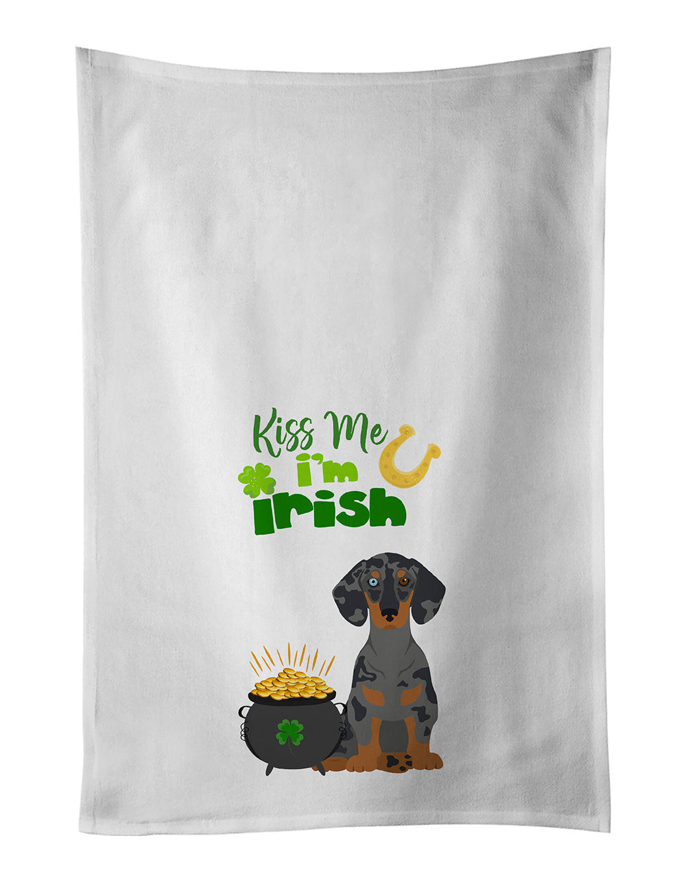 NEW Black Dapple Dachshund St. Patrick's Day Kitchen Towel Set of 2 White Dish Towels Decorative Bathroom Hand towel for Hand, Face, Hair, Yoga, Tea, Dishcloth, 19 X 28", White