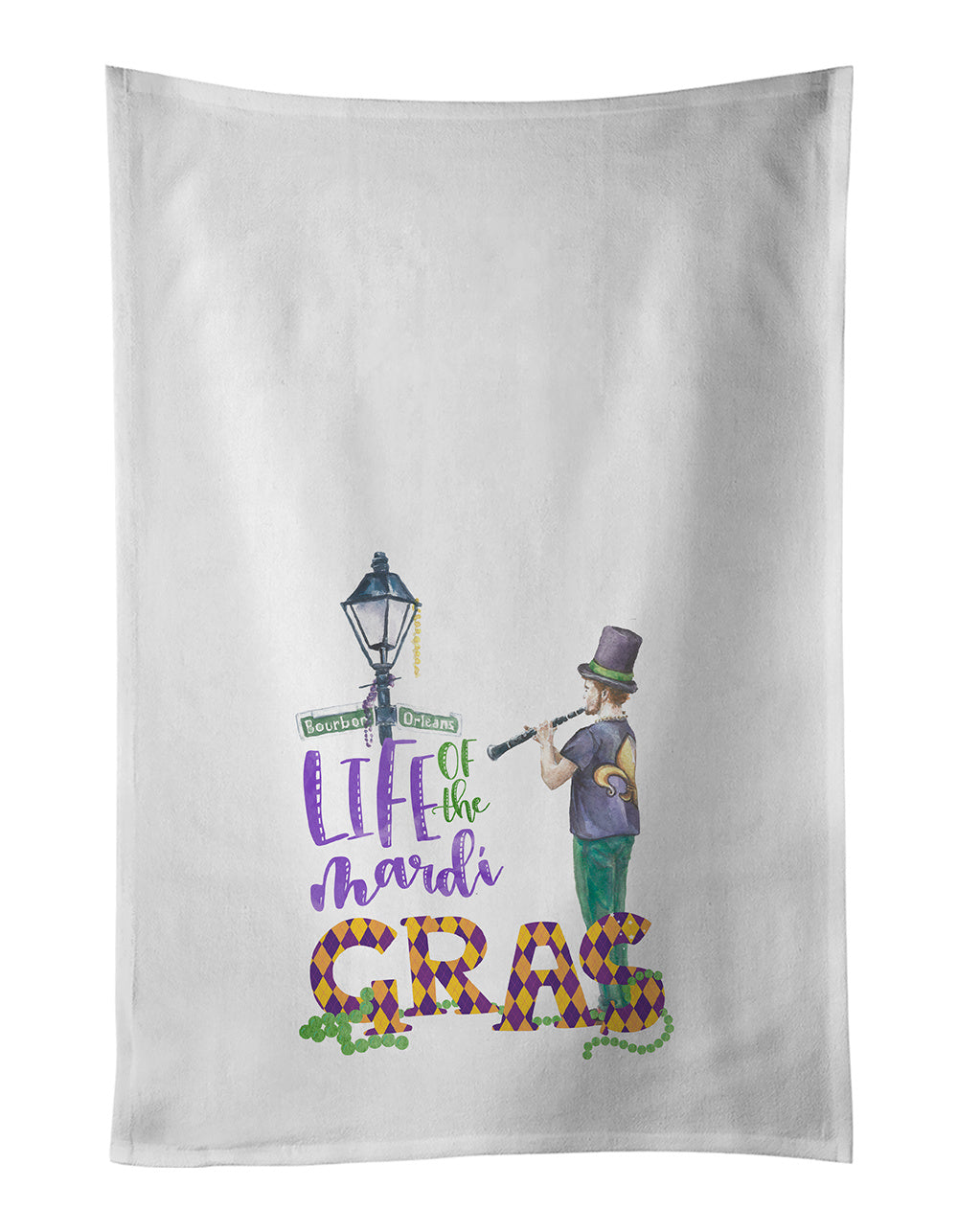 NEW Life of the Mardi Gras Kitchen Towel Set of 2 White Dish Towels Decorative Bathroom Hand towel for Hand, Face, Hair, Yoga, Tea, Dishcloth, 19 X 28", White