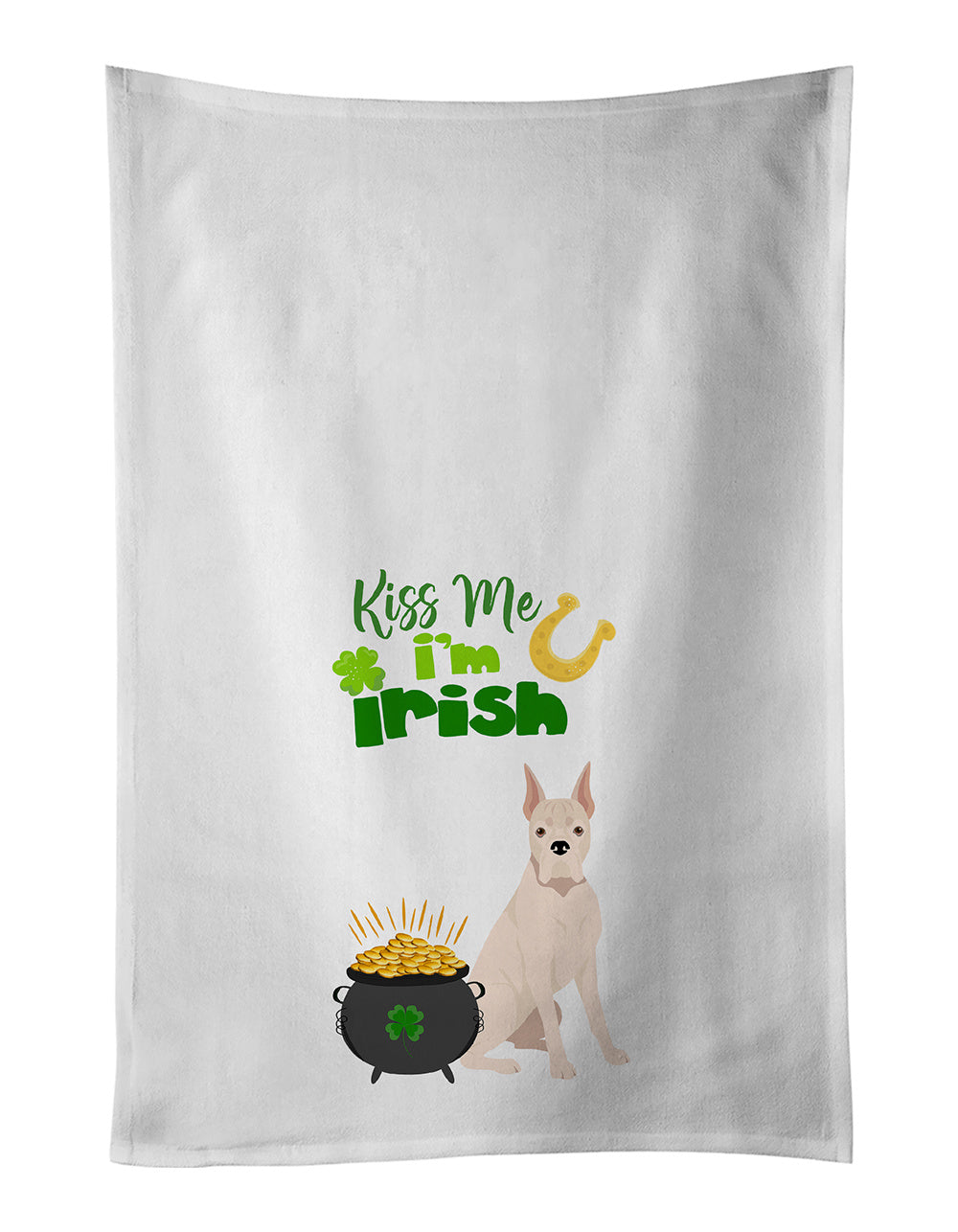 NEW White Boxer St. Patrick's Day Kitchen Towel Set of 2 White Dish Towels Decorative Bathroom Hand towel for Hand, Face, Hair, Yoga, Tea, Dishcloth, 19 X 28", White