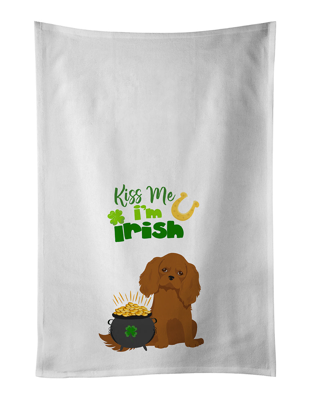 NEW Ruby Cavalier Spaniel St. Patrick's Day Kitchen Towel Set of 2 White Dish Towels Decorative Bathroom Hand towel for Hand, Face, Hair, Yoga, Tea, Dishcloth, 19 X 28", White