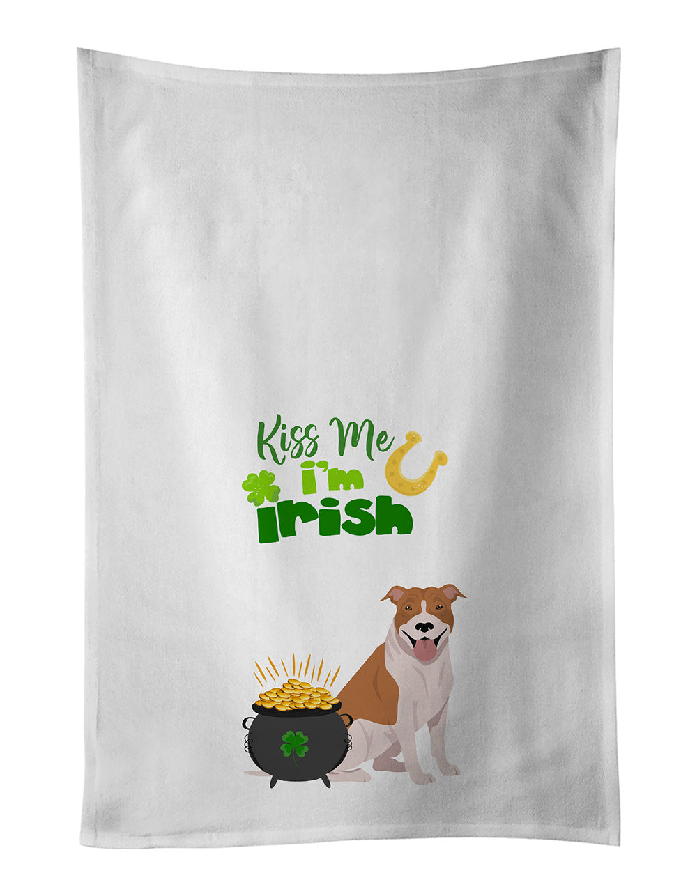 NEW Red and White Pit Bull Terrier St. Patrick's Day Kitchen Towel Set of 2 White Dish Towels Decorative Bathroom Hand towel for Hand, Face, Hair, Yoga, Tea, Dishcloth, 19 X 28", White