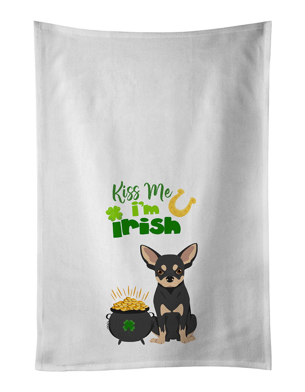 NEW Black and Cream Chihuahua St. Patrick's Day Kitchen Towel Set of 2 White Dish Towels Decorative Bathroom Hand towel for Hand, Face, Hair, Yoga, Tea, Dishcloth, 19 X 28", White