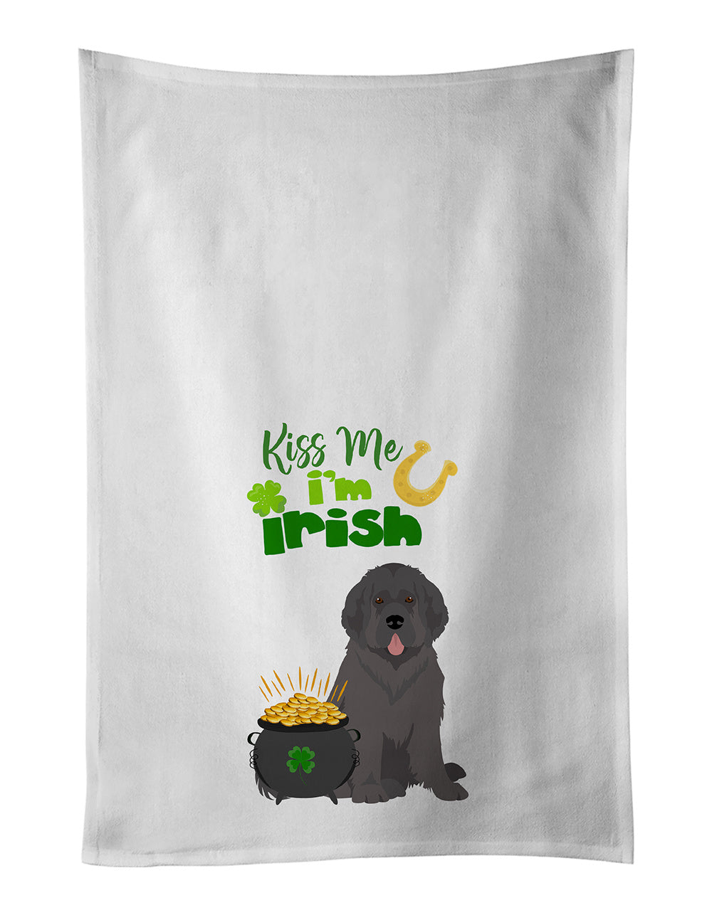 NEW Grey Newfoundland St. Patrick's Day Kitchen Towel Set of 2 White Dish Towels Decorative Bathroom Hand towel for Hand, Face, Hair, Yoga, Tea, Dishcloth, 19 X 28", White