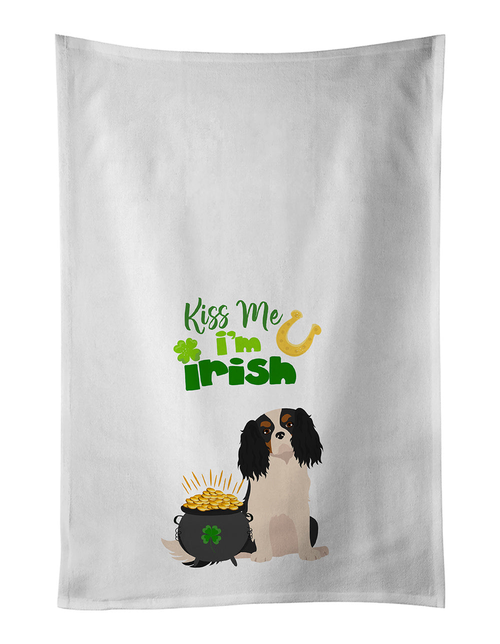 NEW Tricolor Cavalier Spaniel St. Patrick's Day Kitchen Towel Set of 2 White Dish Towels Decorative Bathroom Hand towel for Hand, Face, Hair, Yoga, Tea, Dishcloth, 19 X 28", White