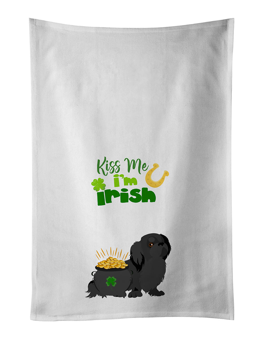 NEW Black Pekingese St. Patrick's Day Kitchen Towel Set of 2 White Dish Towels Decorative Bathroom Hand towel for Hand, Face, Hair, Yoga, Tea, Dishcloth, 19 X 28", White