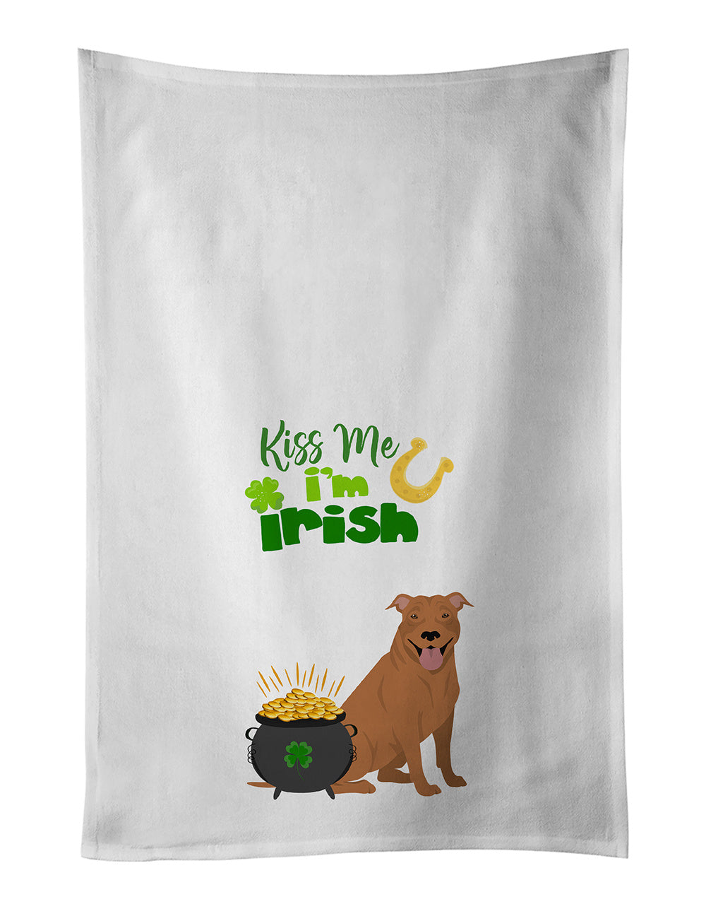 NEW Red Pit Bull Terrier St. Patrick's Day Kitchen Towel Set of 2 White Dish Towels Decorative Bathroom Hand towel for Hand, Face, Hair, Yoga, Tea, Dishcloth, 19 X 28", White