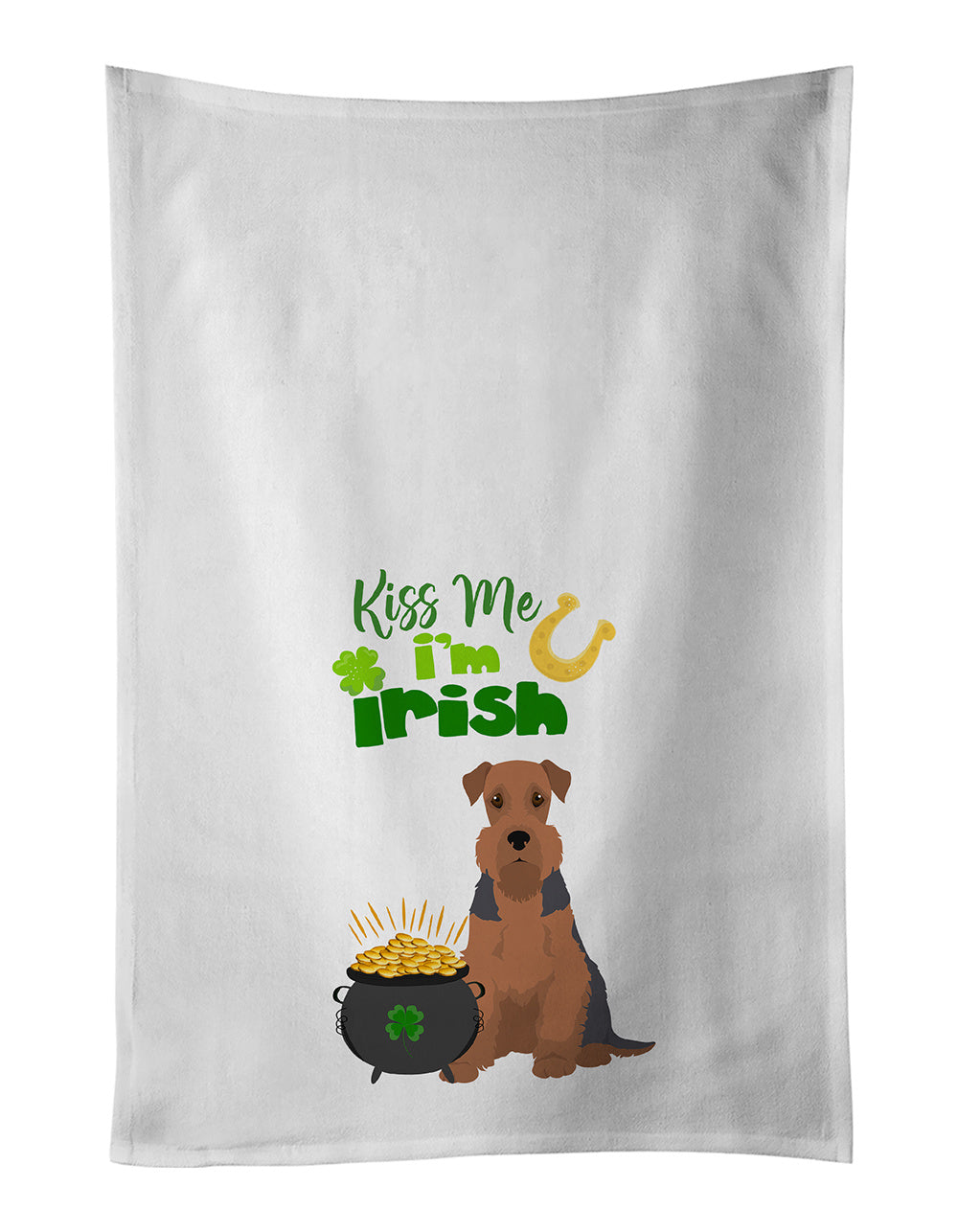 NEW Grizzle and Tan Airedale Terrier St. Patrick's Day Kitchen Towel Set of 2 White Dish Towels Decorative Bathroom Hand towel for Hand, Face, Hair, Yoga, Tea, Dishcloth, 19 X 28", White