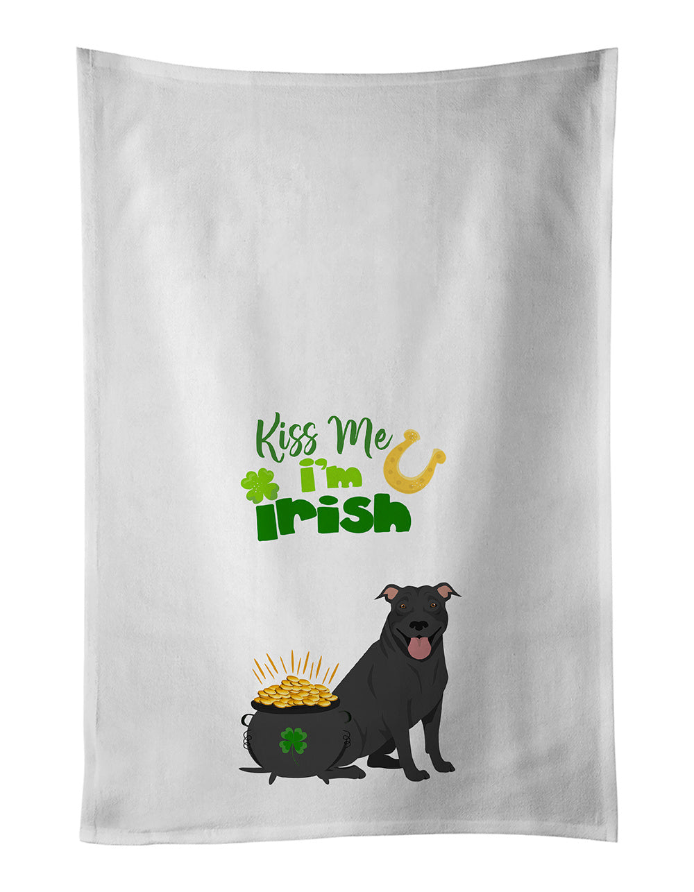 NEW Black Pit Bull Terrier St. Patrick's Day Kitchen Towel Set of 2 White Dish Towels Decorative Bathroom Hand towel for Hand, Face, Hair, Yoga, Tea, Dishcloth, 19 X 28", White