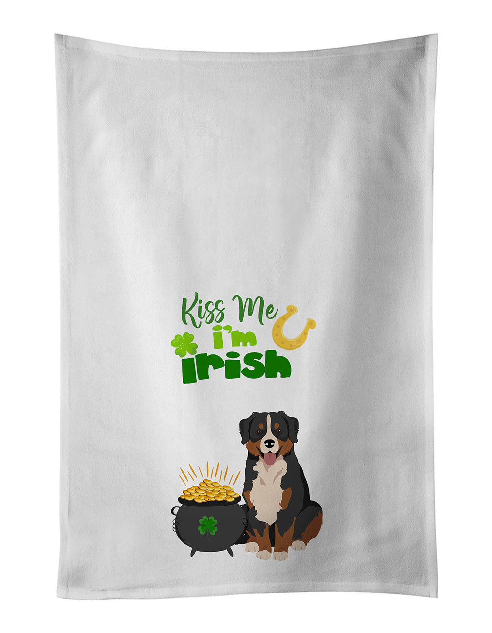 NEW Bernese Mountain Dog St. Patrick's Day Kitchen Towel Set of 2 White Dish Towels Decorative Bathroom Hand towel for Hand, Face, Hair, Yoga, Tea, Dishcloth, 19 X 28", White