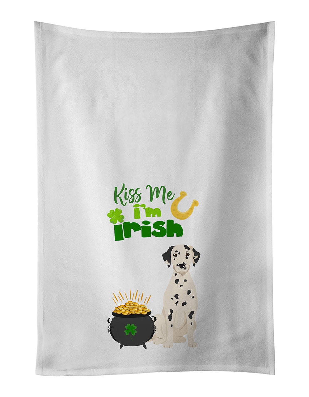 NEW Dalmatian St. Patrick's Day Kitchen Towel Set of 2 White Dish Towels Decorative Bathroom Hand towel for Hand, Face, Hair, Yoga, Tea, Dishcloth, 19 X 28", White