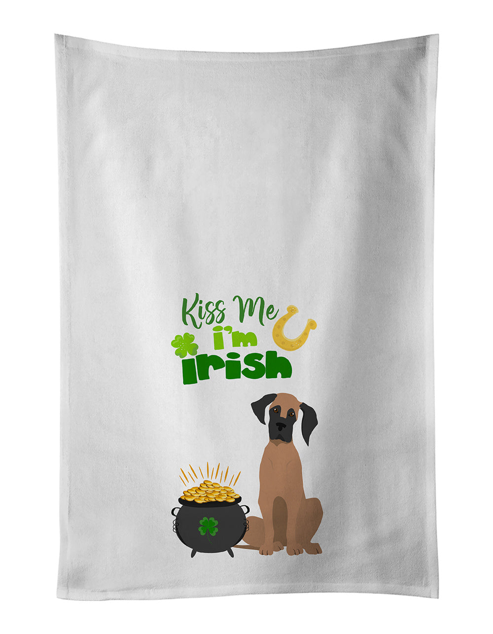 NEW Fawn Great Dane St. Patrick's Day Kitchen Towel Set of 2 White Dish Towels Decorative Bathroom Hand towel for Hand, Face, Hair, Yoga, Tea, Dishcloth, 19 X 28", White