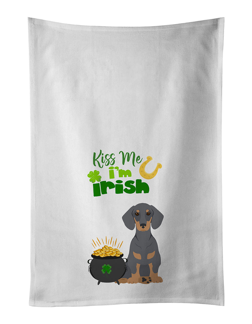 NEW Blue and Tan Dachshund St. Patrick's Day Kitchen Towel Set of 2 White Dish Towels Decorative Bathroom Hand towel for Hand, Face, Hair, Yoga, Tea, Dishcloth, 19 X 28", White