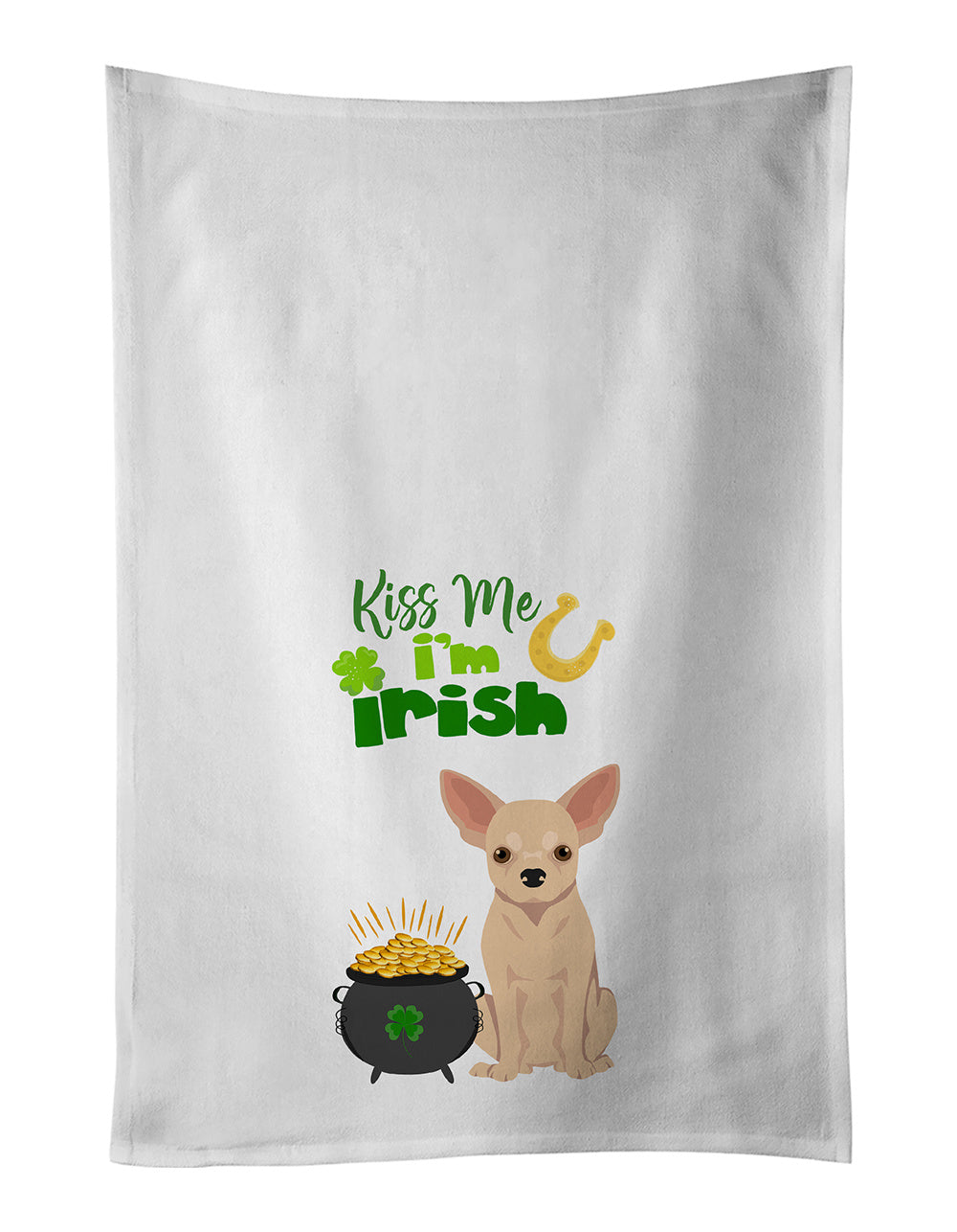 NEW Fawn Chihuahua St. Patrick's Day Kitchen Towel Set of 2 White Dish Towels Decorative Bathroom Hand towel for Hand, Face, Hair, Yoga, Tea, Dishcloth, 19 X 28", White