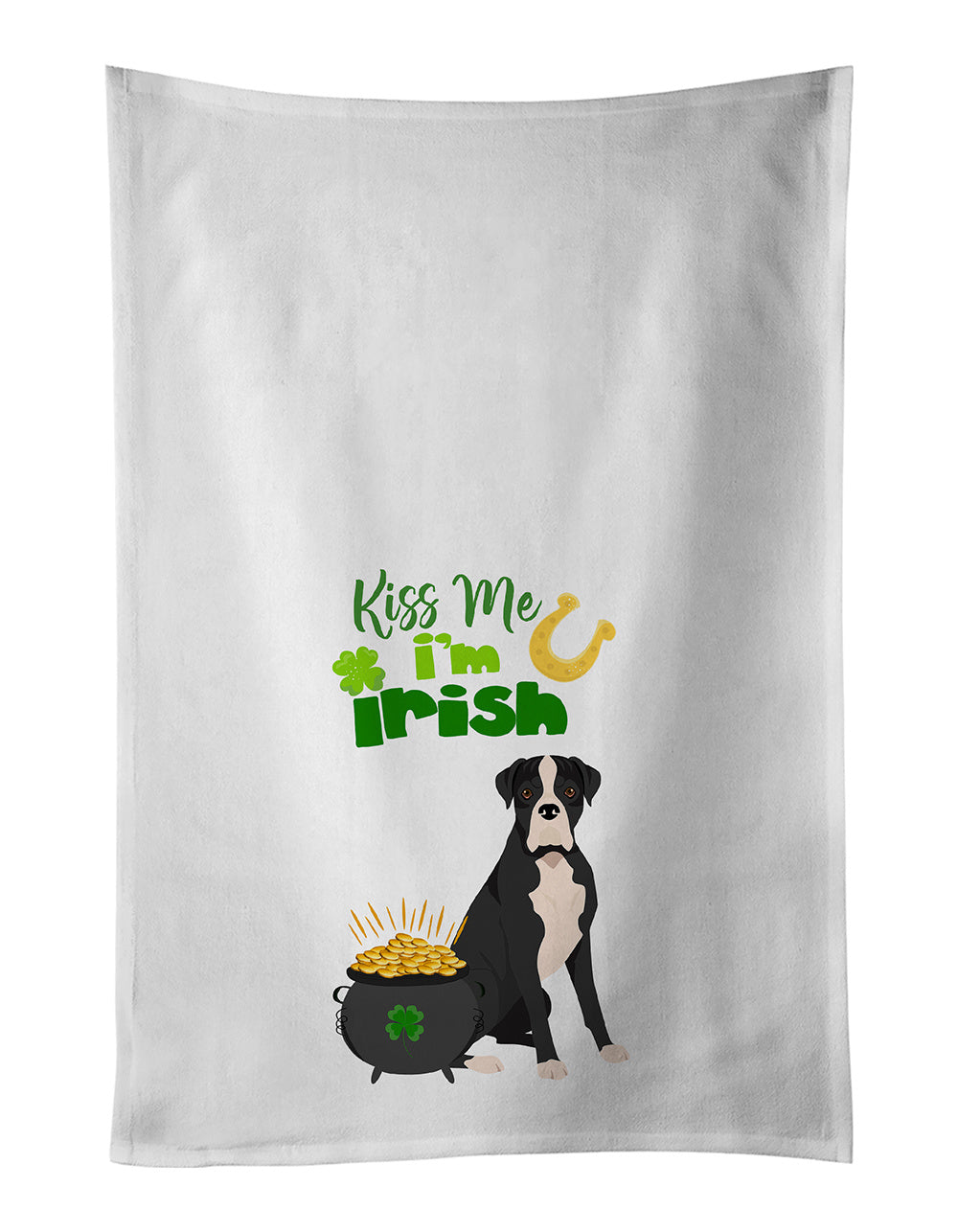 NEW Natural Eared Black Boxer St. Patrick's Day Kitchen Towel Set of 2 White Dish Towels Decorative Bathroom Hand towel for Hand, Face, Hair, Yoga, Tea, Dishcloth, 19 X 28", White