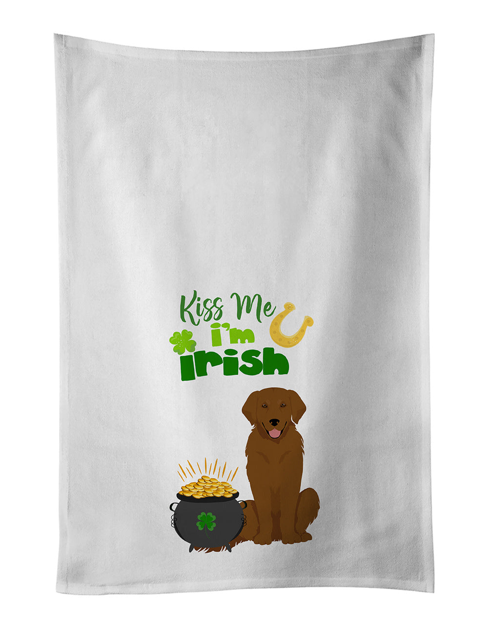 NEW Mahogany Golden Retriever St. Patrick's Day Kitchen Towel Set of 2 White Dish Towels Decorative Bathroom Hand towel for Hand, Face, Hair, Yoga, Tea, Dishcloth, 19 X 28", White