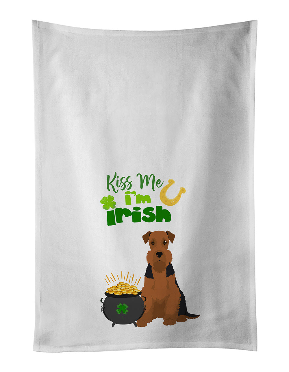 NEW Black and Tan Airedale Terrier St. Patrick's Day Kitchen Towel Set of 2 White Dish Towels Decorative Bathroom Hand towel for Hand, Face, Hair, Yoga, Tea, Dishcloth, 19 X 28", White