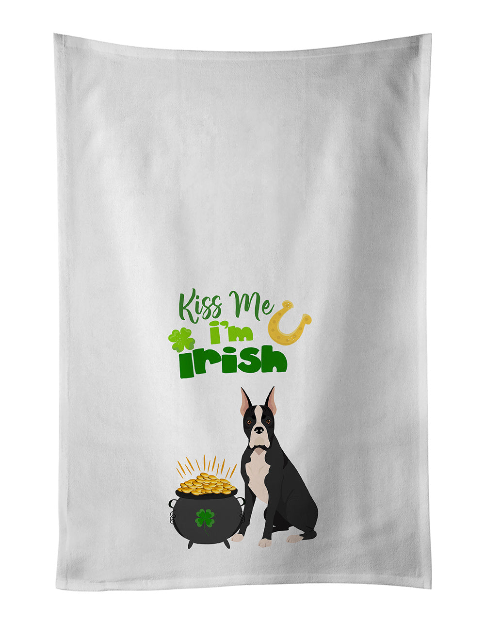 NEW Black Boxer St. Patrick's Day Kitchen Towel Set of 2 White Dish Towels Decorative Bathroom Hand towel for Hand, Face, Hair, Yoga, Tea, Dishcloth, 19 X 28", White