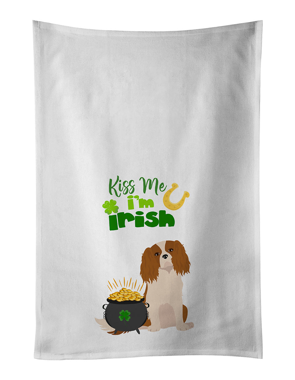 NEW Blenheim Cavalier Spaniel St. Patrick's Day Kitchen Towel Set of 2 White Dish Towels Decorative Bathroom Hand towel for Hand, Face, Hair, Yoga, Tea, Dishcloth, 19 X 28", White