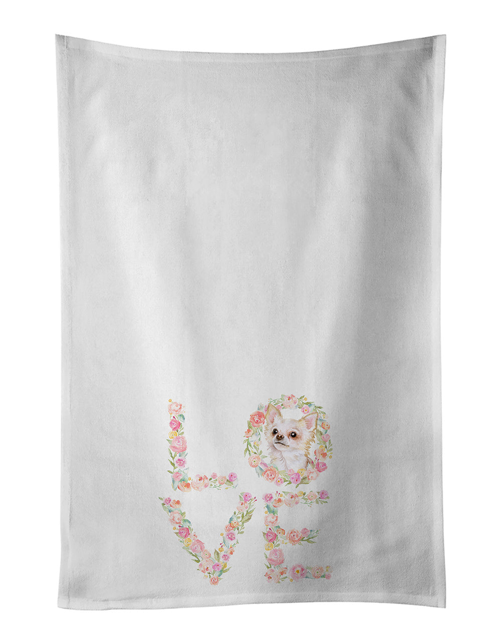 NEW Longhaired Chihuahua Love Kitchen Towel Set of 2 White Dish Towels Decorative Bathroom Hand towel for Hand, Face, Hair, Yoga, Tea, Dishcloth, 19 X 28", White