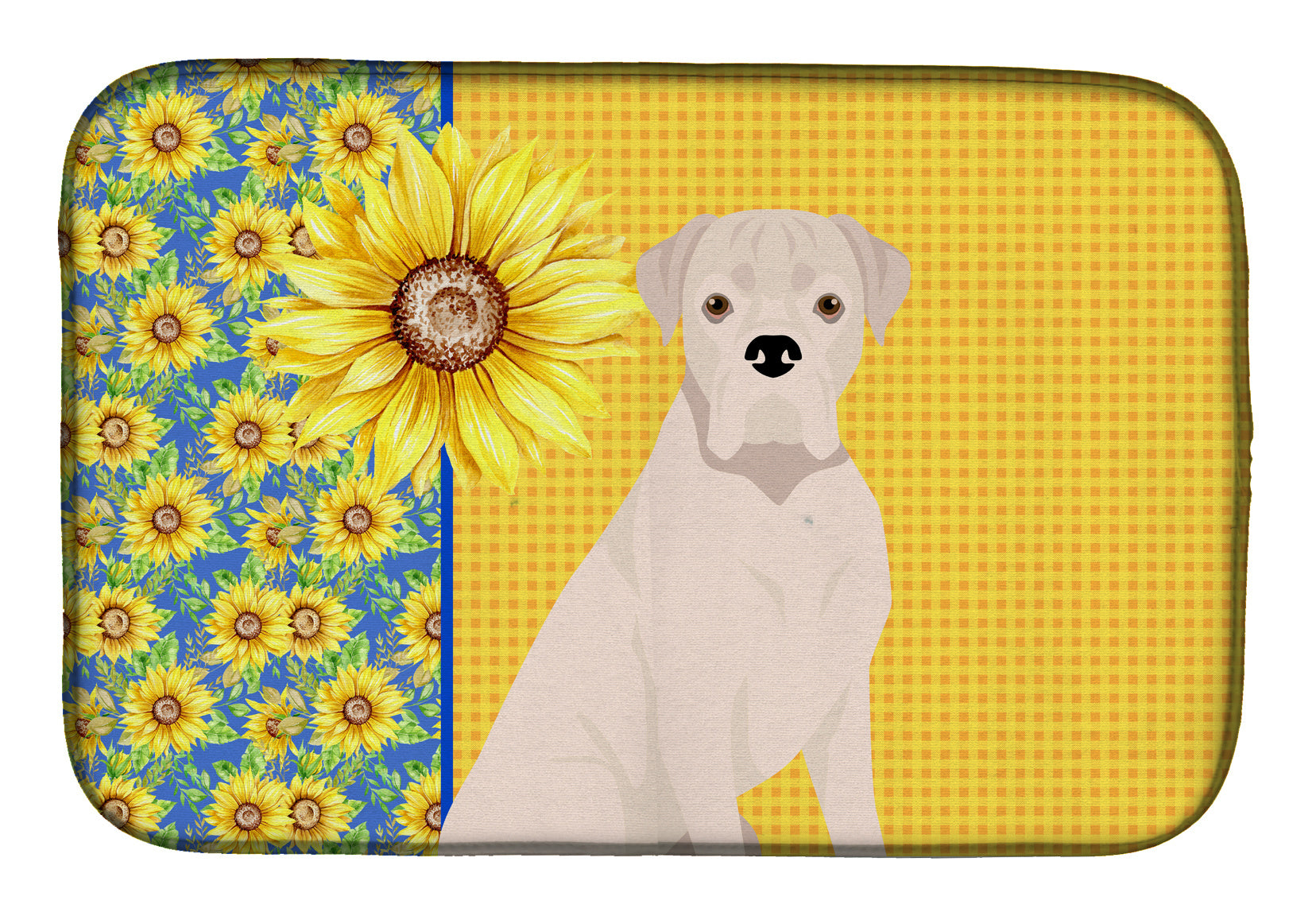 Summer Sunflowers Natural Eared White Boxer Dish Drying Mat Absorbent Dish Drying Mat Pad for Kitchen Counter Dish Drainer Mat for Countertop, 14 x 21", Multicolor