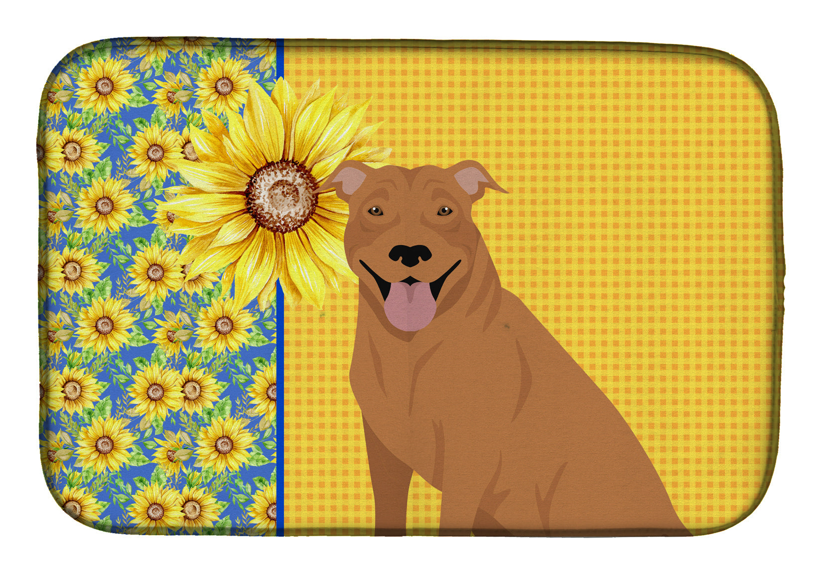 NEW Summer Sunflowers Red Pit Bull Terrier Dish Drying Mat Absorbent Dish Drying Mat Pad for Kitchen Counter Dish Drainer Mat for Countertop, 14 x 21", Multicolor