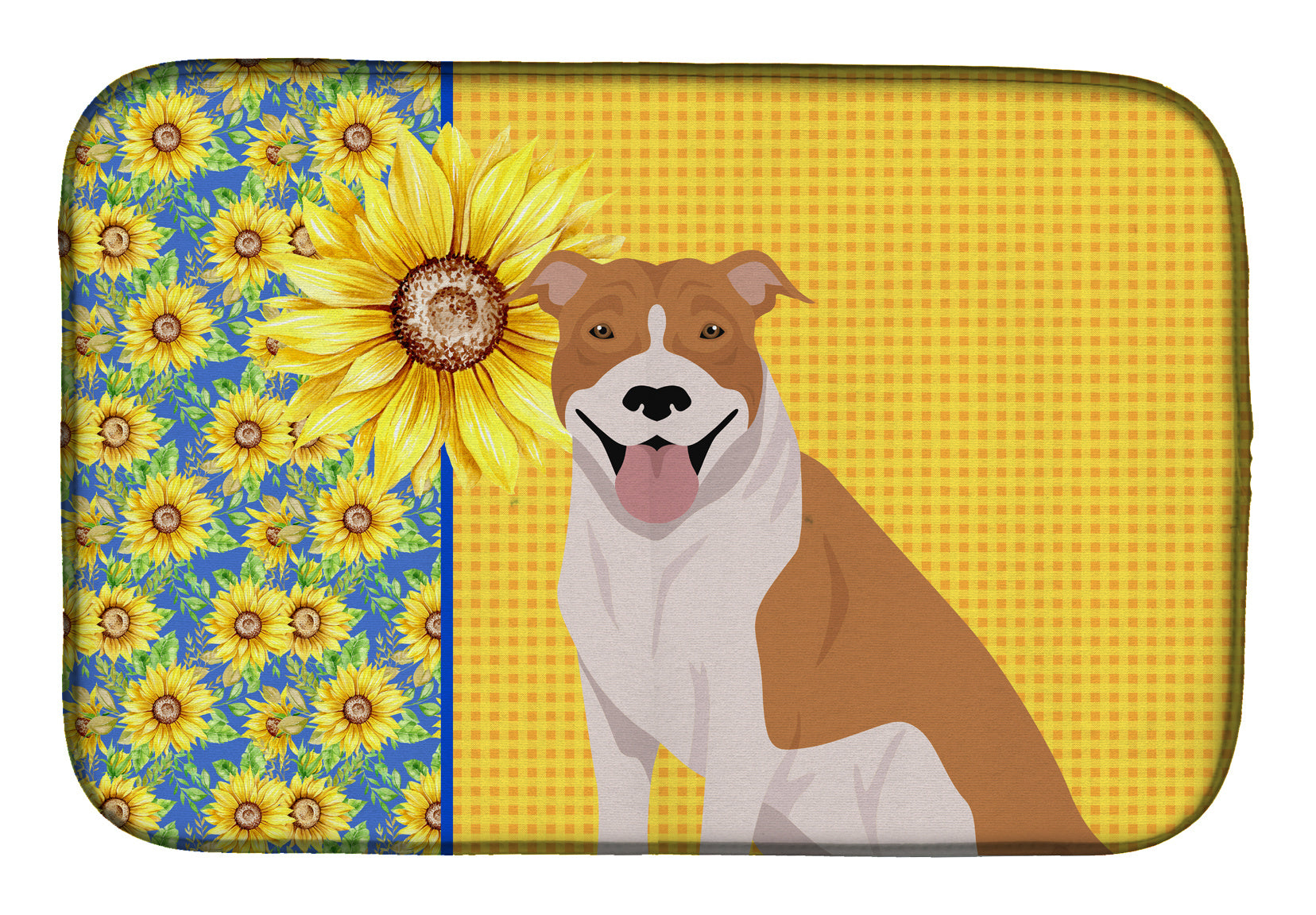 NEW Summer Sunflowers Red and White Pit Bull Terrier Dish Drying Mat Absorbent Dish Drying Mat Pad for Kitchen Counter Dish Drainer Mat for Countertop, 14 x 21", Multicolor