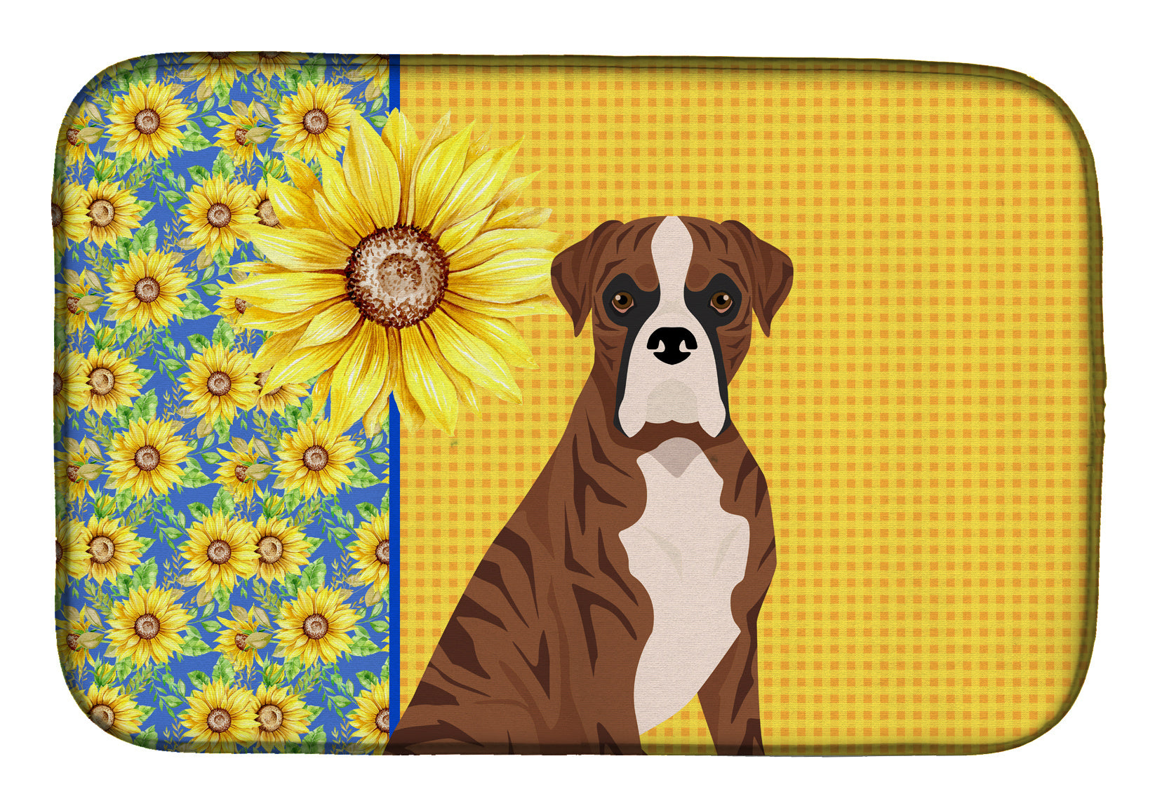 Summer Sunflowers Natural Eared Red Brindle Boxer Dish Drying Mat Absorbent Dish Drying Mat Pad for Kitchen Counter Dish Drainer Mat for Countertop, 14 x 21", Multicolor