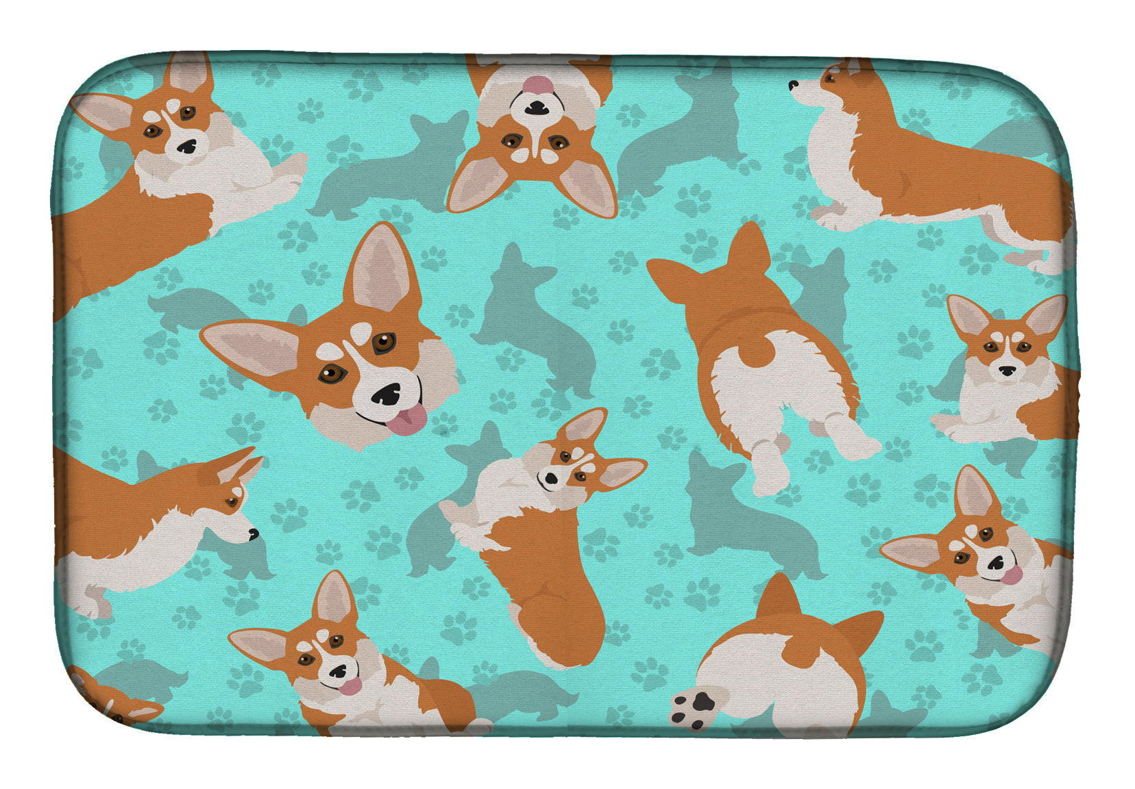 Red and White Pembroke Corgi Dish Drying Mat Absorbent Dish Drying Mat Pad for Kitchen Counter Dish Drainer Mat for Countertop, 14 x 21", Multicolor