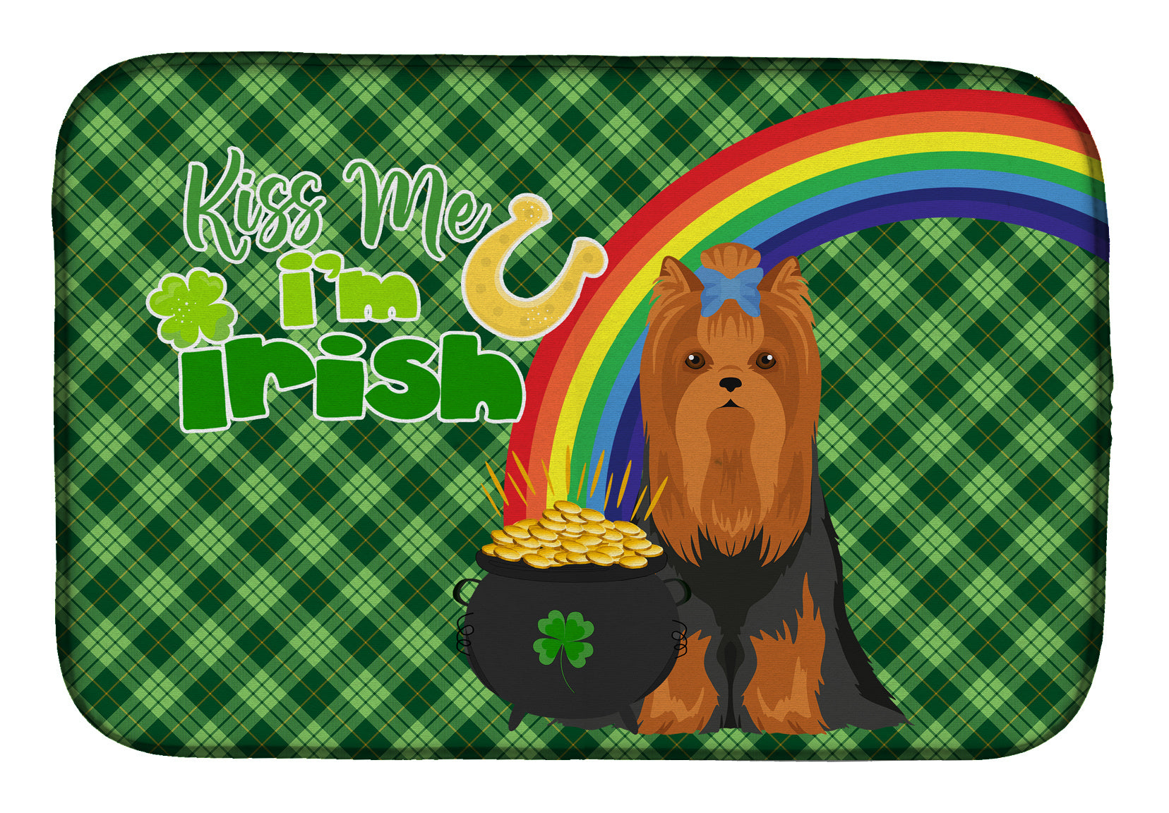 NEW Black and Tan Full Coat Yorkshire Terrier St. Patrick's Day Dish Drying Mat Absorbent Dish Drying Mat Pad for Kitchen Counter Dish Drainer Mat for Countertop, 14 x 21", Multicolor