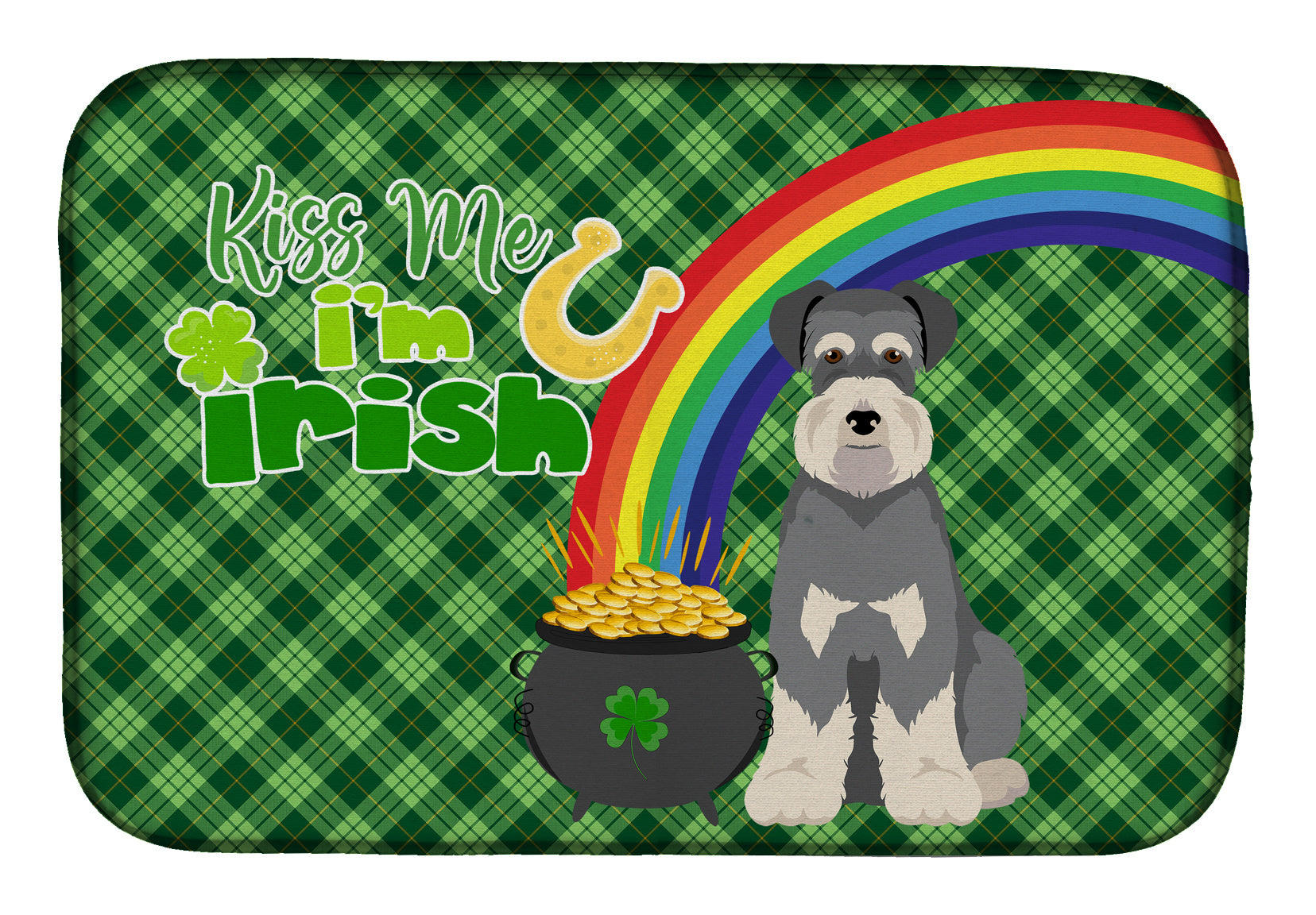 NEW Salt Pepper Natural Ears Schnauzer St. Patrick's Day Dish Drying Mat Absorbent Dish Drying Mat Pad for Kitchen Counter Dish Drainer Mat for Countertop, 14 x 21", Multicolor