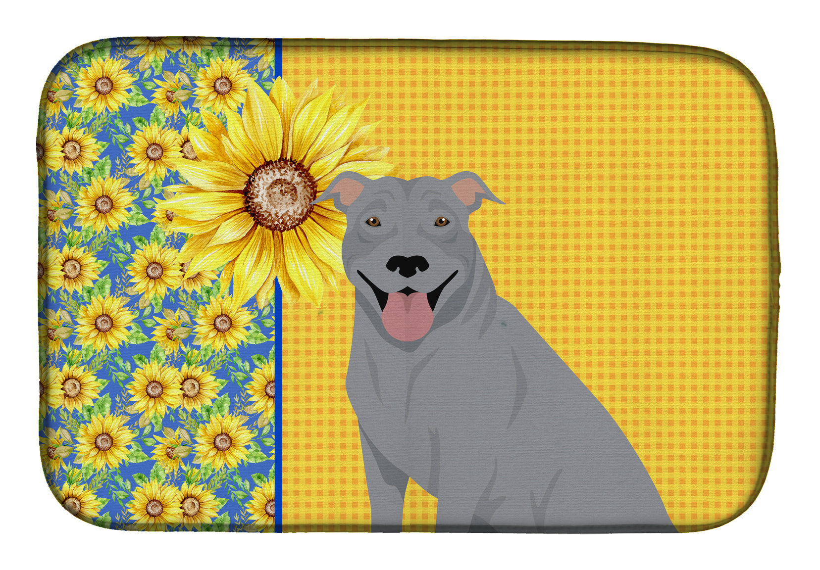 NEW Summer Sunflowers Blue Pit Bull Terrier Dish Drying Mat Absorbent Dish Drying Mat Pad for Kitchen Counter Dish Drainer Mat for Countertop, 14 x 21", Multicolor