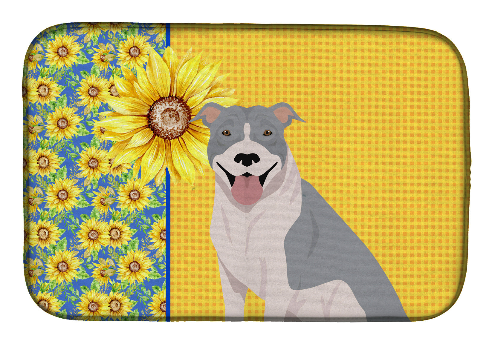 NEW Summer Sunflowers Blue and White Pit Bull Terrier Dish Drying Mat Absorbent Dish Drying Mat Pad for Kitchen Counter Dish Drainer Mat for Countertop, 14 x 21", Multicolor