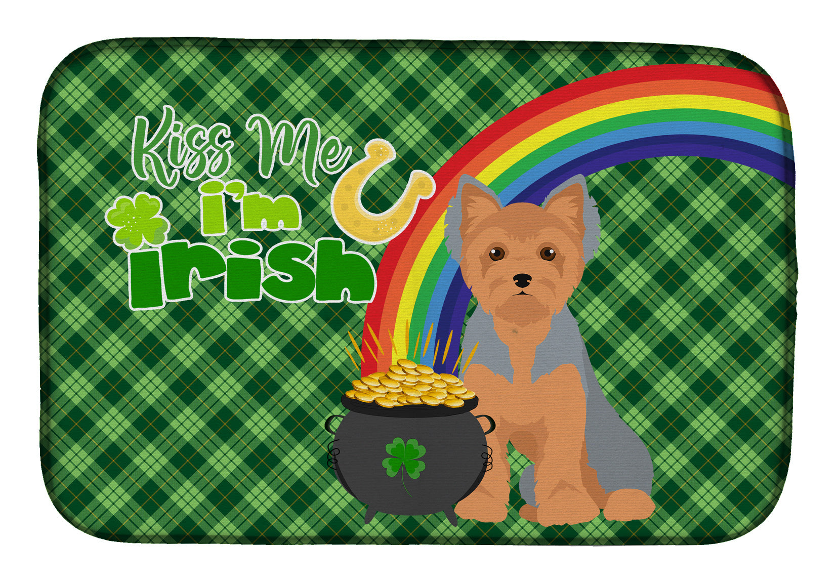 NEW Blue and Tan Puppy Cut Yorkshire Terrier St. Patrick's Day Dish Drying Mat Absorbent Dish Drying Mat Pad for Kitchen Counter Dish Drainer Mat for Countertop, 14 x 21", Multicolor