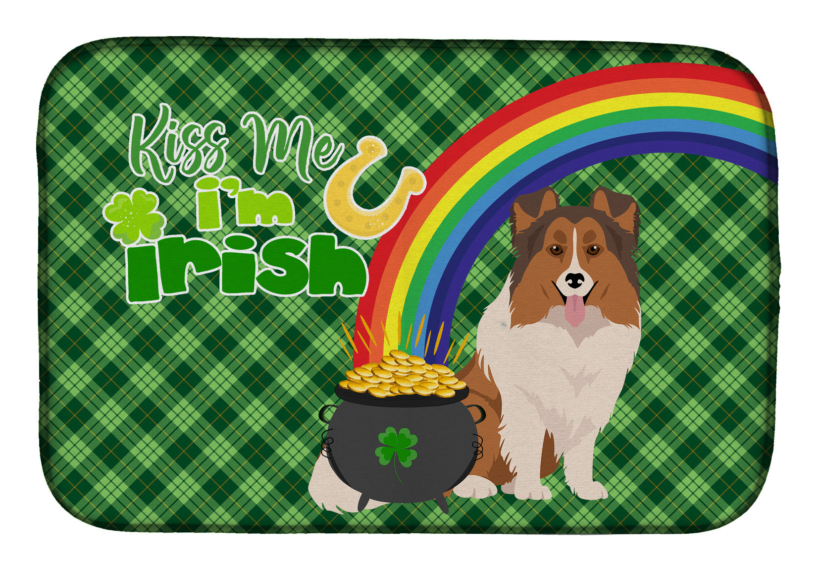 NEW Sable Sheltie St. Patrick's Day Dish Drying Mat Absorbent Dish Drying Mat Pad for Kitchen Counter Dish Drainer Mat for Countertop, 14 x 21", Multicolor