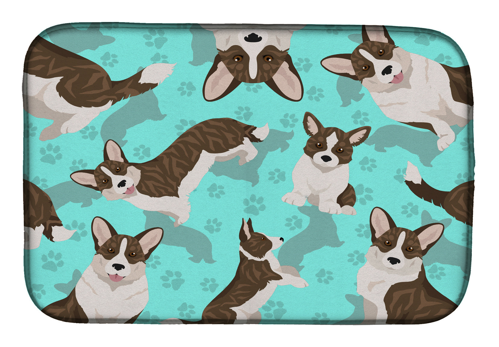 Brindle Cardigan Corgi Dish Drying Mat Absorbent Dish Drying Mat Pad for Kitchen Counter Dish Drainer Mat for Countertop, 14 x 21", Multicolor