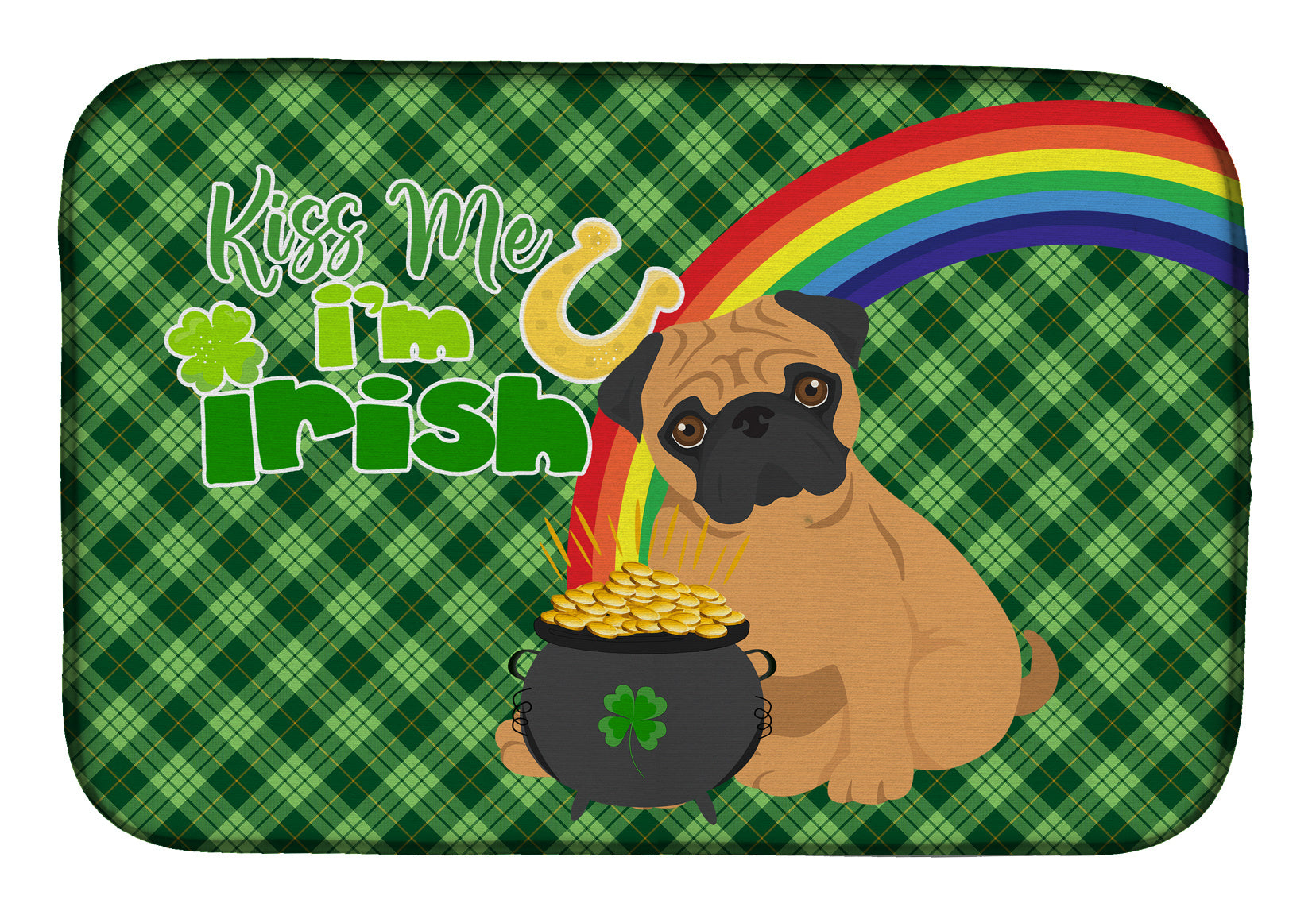 NEW Apricot Pug St. Patrick's Day Dish Drying Mat Absorbent Dish Drying Mat Pad for Kitchen Counter Dish Drainer Mat for Countertop, 14 x 21", Multicolor