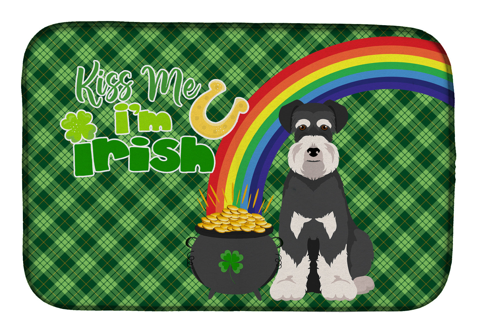 NEW Black and Silver Natural Ears Schnauzer St. Patrick's Day Dish Drying Mat Absorbent Dish Drying Mat Pad for Kitchen Counter Dish Drainer Mat for Countertop, 14 x 21", Multicolor